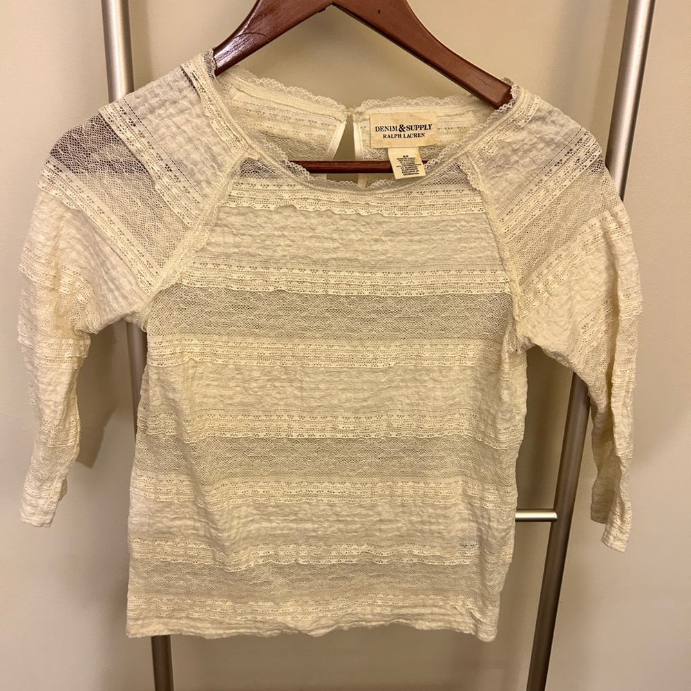 Ralph Lauren Denim & Supply Lace, Sheer Cream-Colored Long-Sleeve Tee. S…